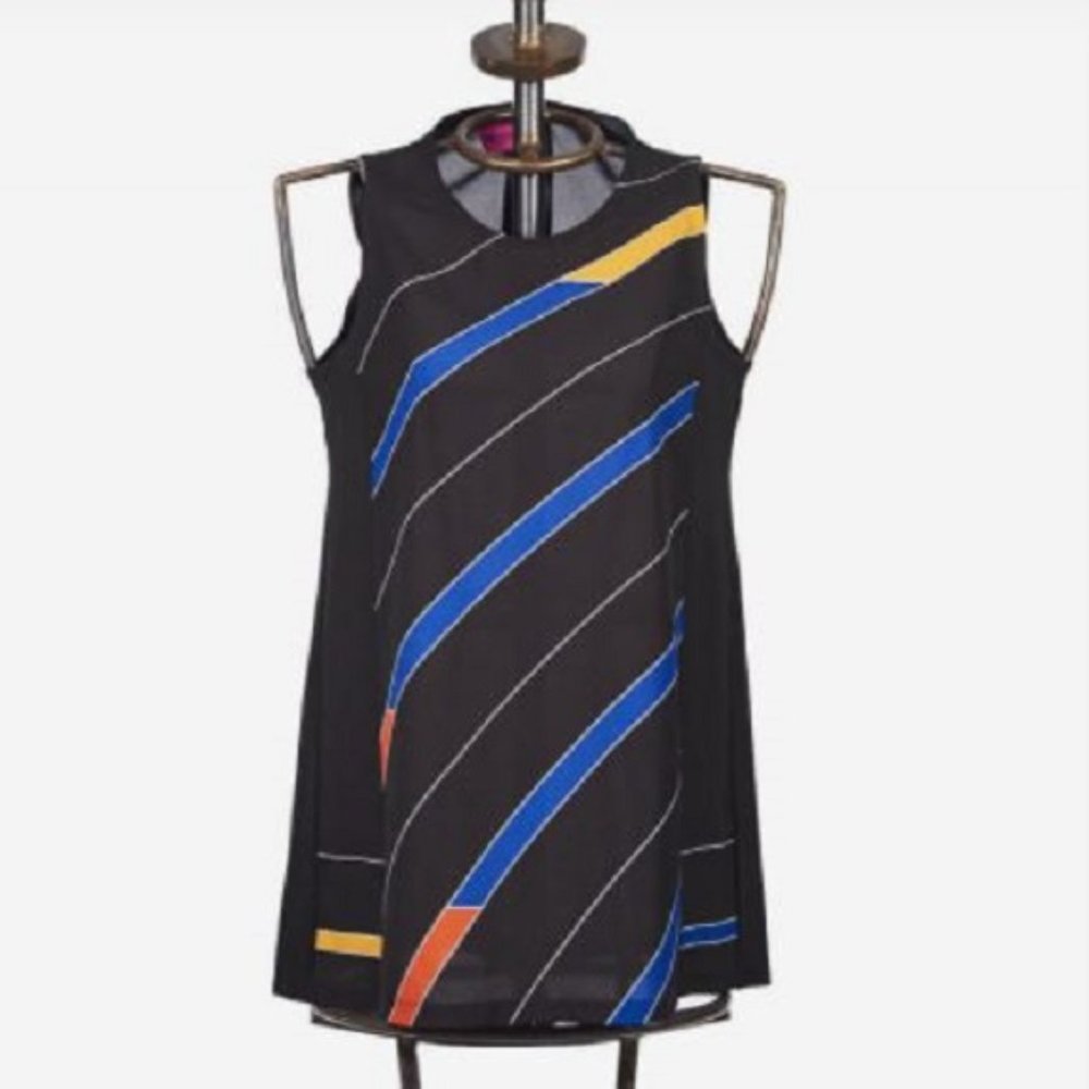 Save The Queen Black Top with Colored Stripes